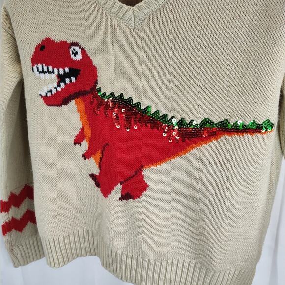 Almost Famous Tan V-Neck T-Rex Seather with Sequins, XS - Picture 2 of 7
